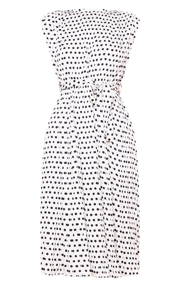 Robe Mi-longue Sans Manches Plissée Blanche Imprimé Pois 5 Robe Mi-longue Sans Manches Plissée Blanche Imprimé Pois – Image 5