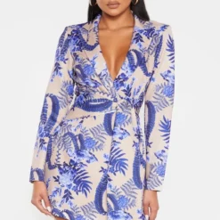 Robe Blazer Cache-coeur Nude Florale