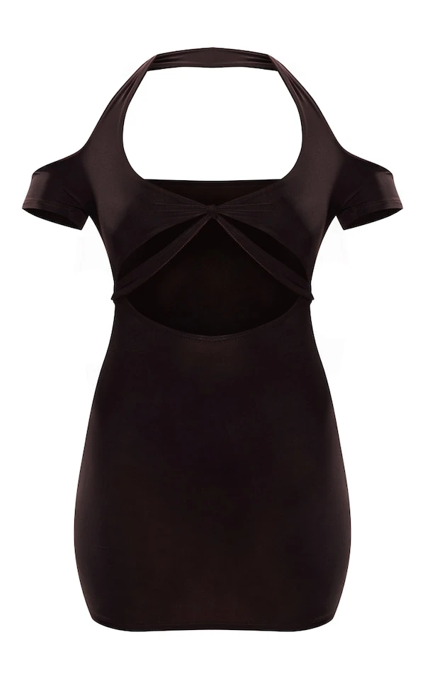 Robe Très Moulante Torsadée Chocolat à Dos Nu Noué 5 Robe Très Moulante Torsadée Chocolat à Dos Nu Noué – Image 5