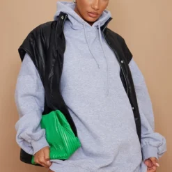 Robe Pull Oversize En Sweat Gris Chiné à Capuche