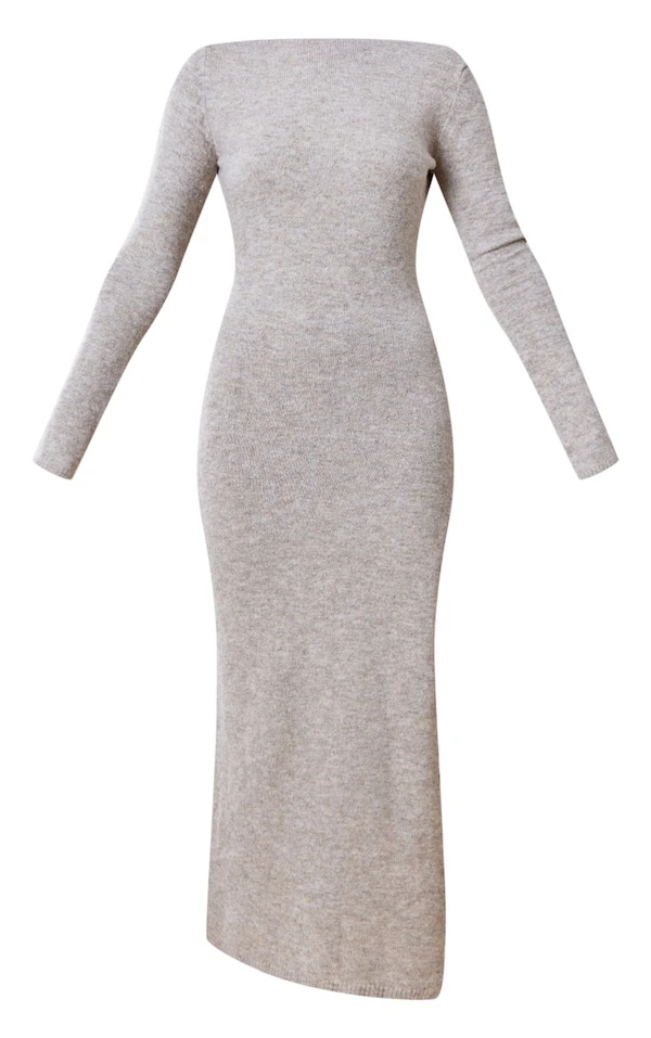Robe Longue En Maille Tricot Luxe Café Au Lait Ouverte Dans Le Dos 5 Robe Longue En Maille Tricot Luxe Café Au Lait Ouverte Dans Le Dos – Image 5