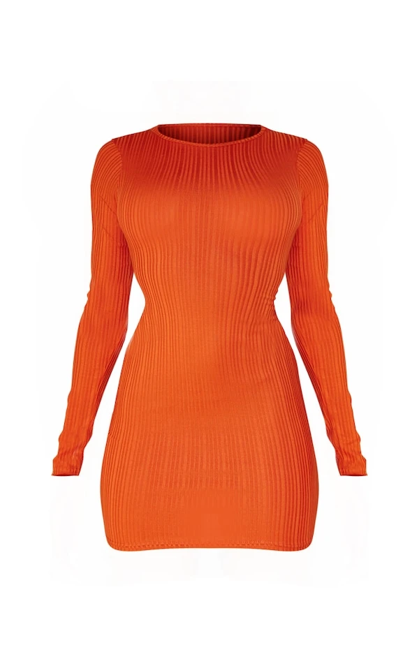 Robe Moulante Rouille à Manches Longues Nouée Dans Le Dos 5 Robe Moulante Rouille à Manches Longues Nouée Dans Le Dos – Image 5