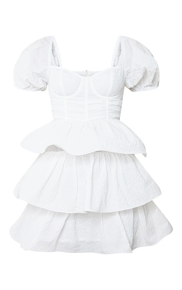 Robe Patineuse Blanche Crêpée à Détail Bonnets Et Jupe étagée 5 Robe Patineuse Blanche Crêpée à Détail Bonnets Et Jupe étagée – Image 5