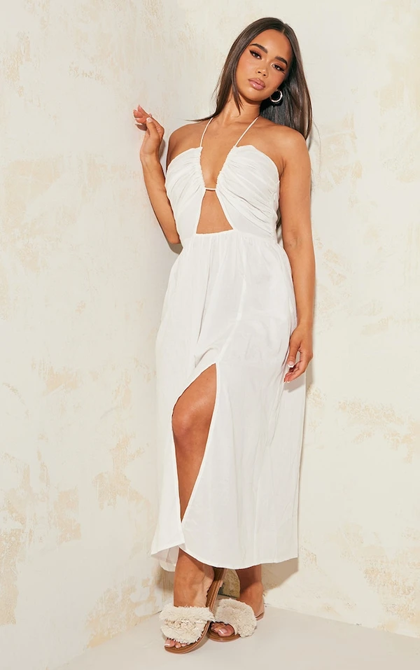 Robe Longue Blanche En Effet Lin à Dos Nu Et Décolleté 3 Robe Longue Blanche En Effet Lin à Dos Nu Et Décolleté – Image 3