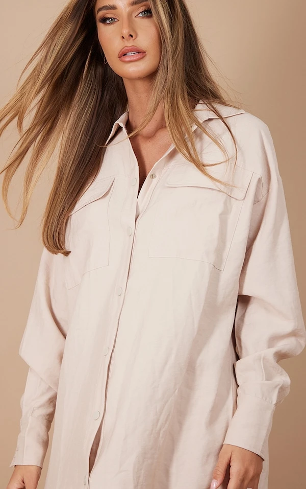 Robe Chemise Oversize Gris Pierre à Boutons-pression 4 Robe Chemise Oversize Gris Pierre à Boutons-pression – Image 4