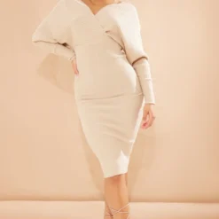 Robe Pull Cache-coeur Gris Pierre à épaules Dénudées