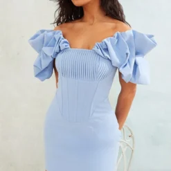 Robe Moulante Bleu Clair à Manches Bouffantes Et Corset Plissé -Jupe Lumine Soldes Boutique 7362e78e666e9ec30b19c550d5bcf8bf50d41017 cnd8009 3