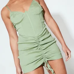 Robe Moulante Texturée Froncée Vert Sauge à Armatures Et Liserés -Jupe Lumine Soldes Boutique 73978732c1494e0dcda296fd55574dd39531e96a cnd7682 4