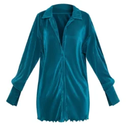 Robe Chemise Plissée Bleu Sarcelle à Ourlet Volanté -Jupe Lumine Soldes Boutique 73d958e63c7d7551ce67dd23cccf6f058f9e309a cnb8480 5