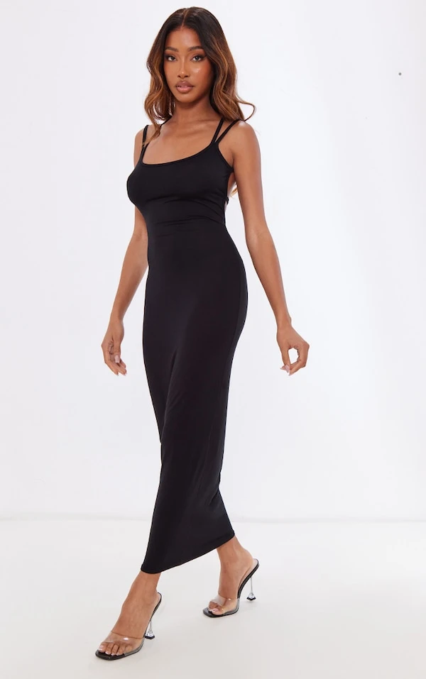 Robe Longue En Jersey Noir à Bretelles Dans Le Dos 3 Robe Longue En Jersey Noir à Bretelles Dans Le Dos – Image 3