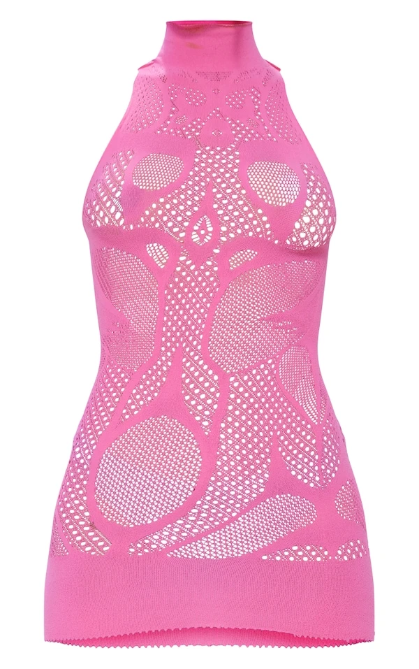 Robe Moulante Découpée Rose Sans Coutures à Col Montant 4 Robe Moulante Découpée Rose Sans Coutures à Col Montant – Image 4