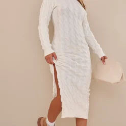 Robe Longue Blanche En Maille Tricot