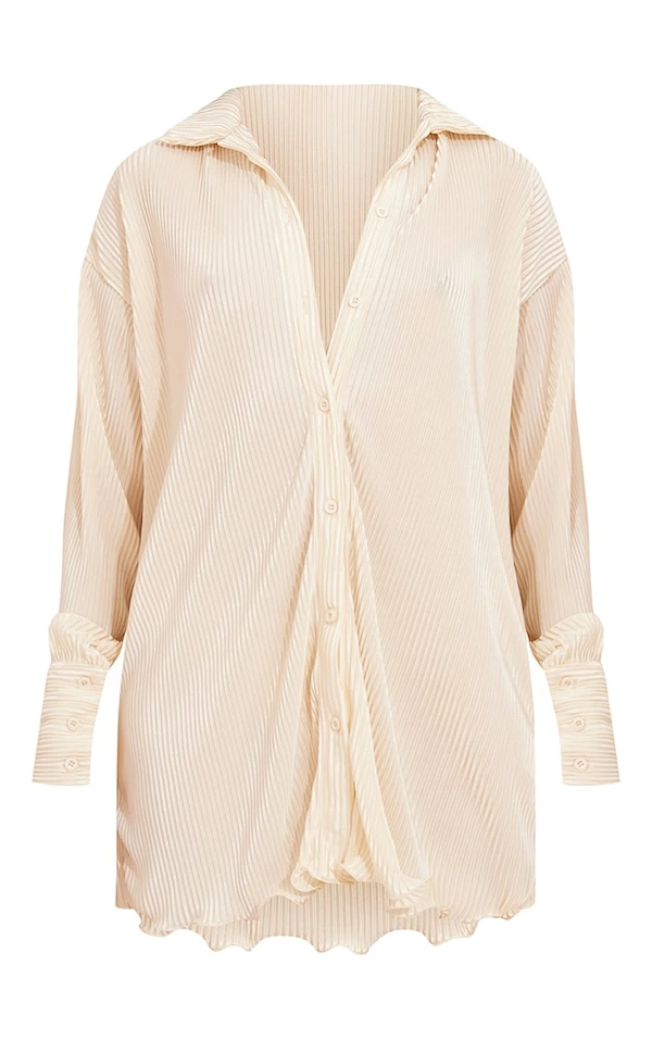 Robe Chemise Crème Plissée à Ourlet Volanté 5 Robe Chemise Crème Plissée à Ourlet Volanté – Image 5