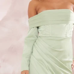 Robe Longue Vert Sauge Fendue à Manches Longues Et Col Bardot -Jupe Lumine Soldes Boutique 7570de21eb01a160f032778a43a6d220d6d9b72c cnd9162 4