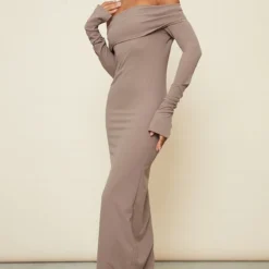Robe Longue Repliée Taupe à Manches Froncées -Jupe Lumine Soldes Boutique 759ee8473fdb1cac5acf03b0a2638eead06ee540 cnd0008 3