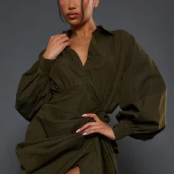 Robe Chemise Mi-longue Kaki Foncé à Manches Ballon Et Jupe Froncée -Jupe Lumine Soldes Boutique 764210402cbb83b8fcfbf13b56410e304a109292 cnd0602 4