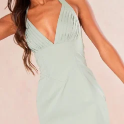 Robe Moulante En Maille Tissée Vert Sauge Kaki à Bonnets Plissés Et Dos Nu -Jupe Lumine Soldes Boutique 7666ab0a774ad86c0dc96d8a30d728becbacd1ea cne3774 4