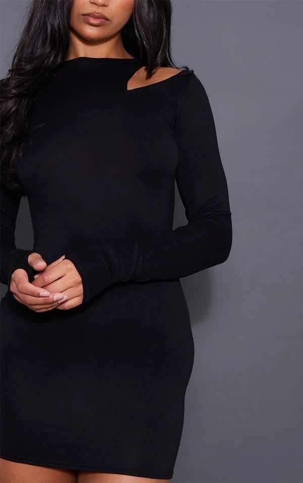 Robe Moulante Noir Profond à Découpes Et Manches Longues 4 Robe Moulante Noir Profond à Découpes Et Manches Longues – Image 4