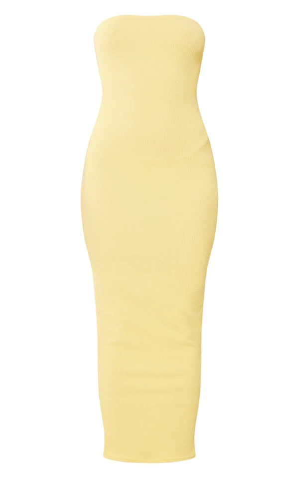 Logic Robe Bustier Longue Jaune Citron En Maille Côtelée Texturée 5 Logic Robe Bustier Longue Jaune Citron En Maille Côtelée Texturée – Image 5