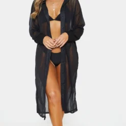 Robe Chemise De Plage Oversize Noire