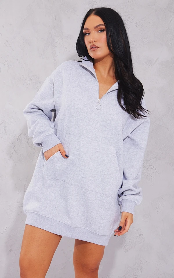 Robe Pull En Sweat Gris Cendré à Zip Et Col Montant 1 Robe Pull En Sweat Gris Cendré à Zip Et Col Montant