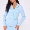 Robe Blazer En Effet Lin Bleu Clair à Corset Satiné Et Manches Longues