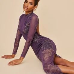 Robe Longue En Mesh Prune Imprimé Abstrait à Manches Longues -Jupe Lumine Soldes Boutique 77d9e1e04923fcb4c68786d7489759d8ee878d82 cnc2338 3