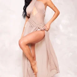 Robe De Plage Longue En Mousseline De Soie Café Au Lait