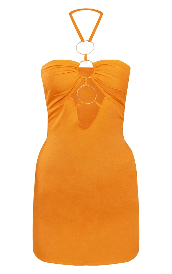 Robe Moulante En Effet Lin Orange à Anneaux Et Dos Nu 5 Robe Moulante En Effet Lin Orange à Anneaux Et Dos Nu – Image 5