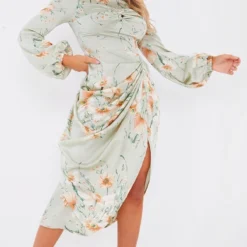 Robe Moulante Torsadée Vert Sauge Imprimé Floral à Buste Effet Drapé -Jupe Lumine Soldes Boutique 792e1a42ad961f1e4515ebb61a279d6d83ec9b17 cmq2161 4