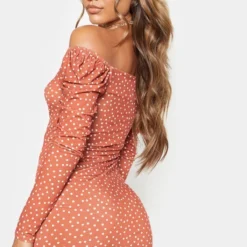 Robe Moulante Orange Terracotta Imprimé Pois à Manches Longues Et Devant Froncé -Jupe Lumine Soldes Boutique 7a602d3d95fe3a4af9fad751032384bffc9094e0 CMS1125 2