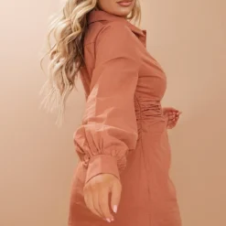 Robe Moulante Camel à Taille Froncée Et Boutons Pression -Jupe Lumine Soldes Boutique 7af06f89d62aa6870fae275296cd2c9255b98dee cmu2558 3