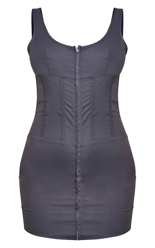 Robe Moulante Gris Anthracite Tissée à Détail Coutures Et Zip 4 Robe Moulante Gris Anthracite Tissée à Détail Coutures Et Zip – Image 4