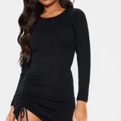 Robe Asymétrique Froncée En Maille Noire à Manches Longues -Jupe Lumine Soldes Boutique 7b55a29627568cc55769ab63e91eaaeb58298133 CMF6424 5