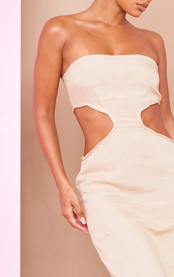 Robe Longue Bustier En Effet Lin Gris Pierre Découpée Sur Les Côtés 4 Robe Longue Bustier En Effet Lin Gris Pierre Découpée Sur Les Côtés – Image 4