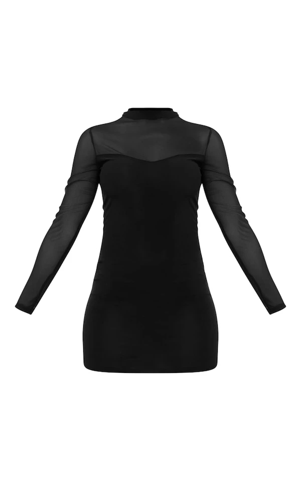 Robe Très Moulante Noire à Parties En Mesh Et Manches Longues 5 Robe Très Moulante Noire à Parties En Mesh Et Manches Longues – Image 5