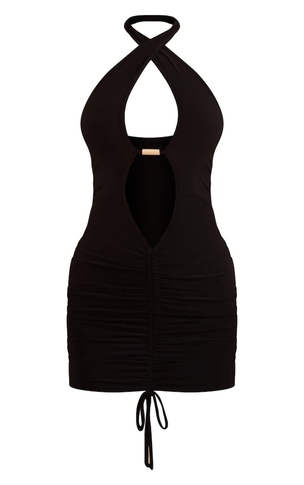 Robe Très Moulante Froncée Noire à Découpes Et Empiècement 5 Robe Très Moulante Froncée Noire à Découpes Et Empiècement – Image 5