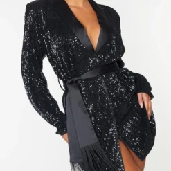 Robe Blazer Noire à Sequins Et Franges Détail Noué -Jupe Lumine Soldes Boutique 7d07465fc009b2a07146609b7ae6e630f328096f cmv0287 5