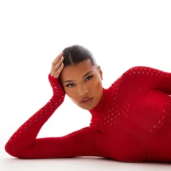 Robe En Maille Tricot Transparente Rouge à Parties Contrastantes -Jupe Lumine Soldes Boutique 7d26b53bac03960e7c3b70cc2caed0a8995f478c cnb8428 4