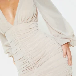 Robe Moulante Froncée Gris Pierre à Manches Ballon En Mesh -Jupe Lumine Soldes Boutique 7d5ea0323e23fd9f003915efe981bf5850440eb0 cmc0348 5