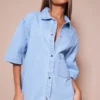 Robe Droite Oversize En Jean Bleu Clair Délavé