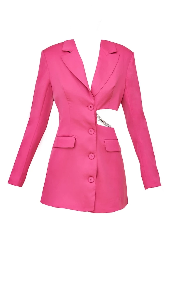 Robe Blazer Rose Vif à Côté Découpé Et Détail Strassé 5 Robe Blazer Rose Vif à Côté Découpé Et Détail Strassé – Image 5