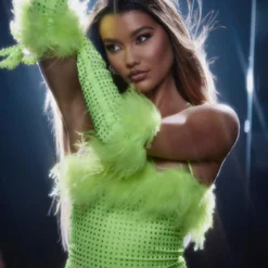 Robe Moulante Deluxe Vert Citron à Sequin Et Gants Détail Plumes -Jupe Lumine Soldes Boutique 7f99ee229b4970c112cb3b3d8b24ce60162fb986 cna8746 4