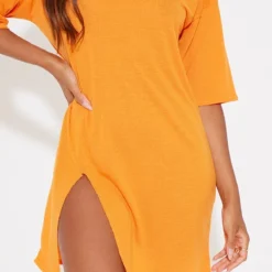 Robe T-shirt Orange Vif Fendue Oversize Style Boyfriend -Jupe Lumine Soldes Boutique 8088a94650b4b5903a8662c6a90fec17a8ae87f4 cmz1950 5