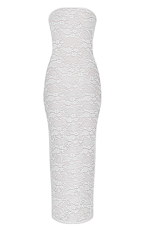 Robe Longue Bustier En Dentelle Fleurie Blanche 5 Robe Longue Bustier En Dentelle Fleurie Blanche – Image 5