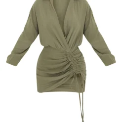 Robe Chemise Décolletée Effet Lin Kaki Décolleté -Jupe Lumine Soldes Boutique 81c9d0d9ba35b333696fc164ed68e1dc33f98ca1 cmr5040 5