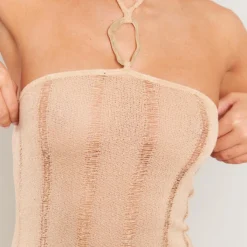 Robe Longue Texturée Ajourée Gris Pierre à Empiècement -Jupe Lumine Soldes Boutique 81cc75a4bf9f8aa406785f4228ce6172c30cf6a9 cne2704 4