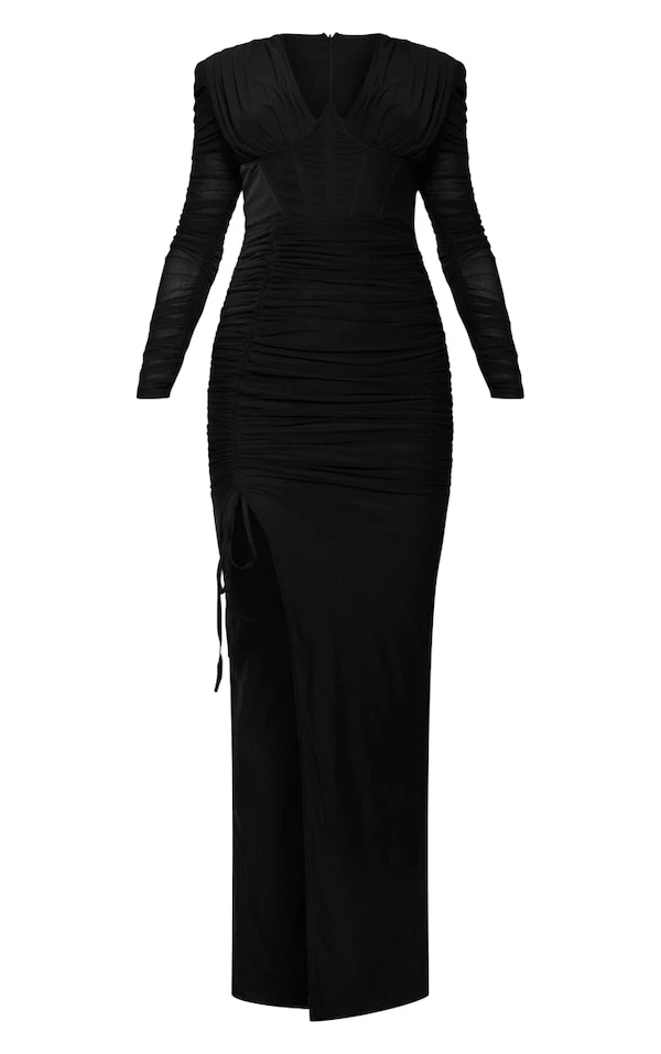 Robe Longue En Mesh Noir Froncé à Armatures 5 Robe Longue En Mesh Noir Froncé à Armatures – Image 5