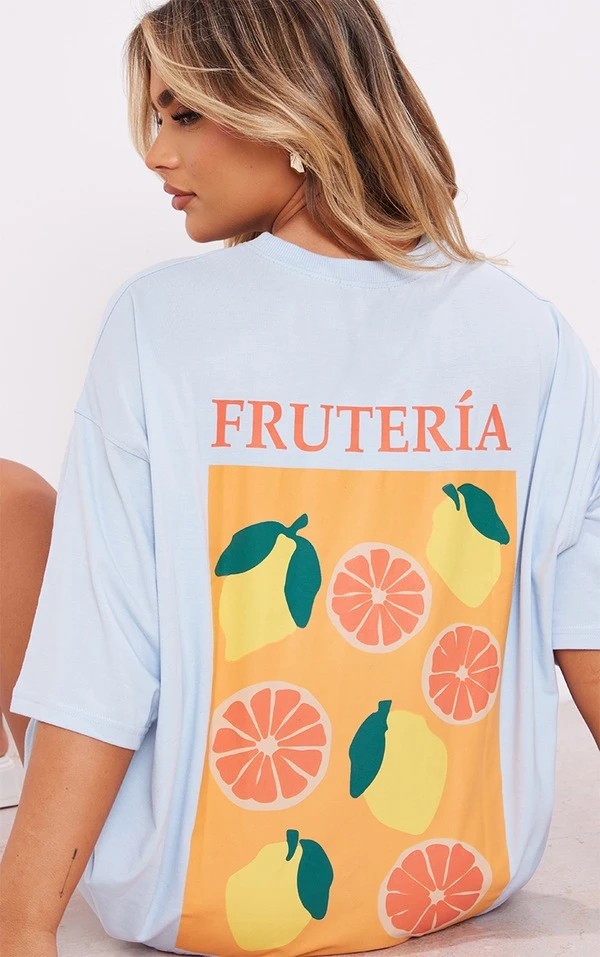 Robe T-shirt Bleu Clair à Imprimé Fruits 4 Robe T-shirt Bleu Clair à Imprimé Fruits – Image 4