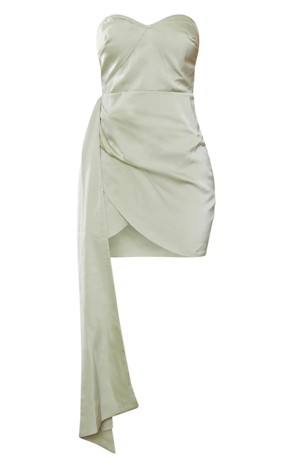 Robe Moulante Bustier Satinée Vert Sauge Drapée à Détail Jupe 5 Robe Moulante Bustier Satinée Vert Sauge Drapée à Détail Jupe – Image 5